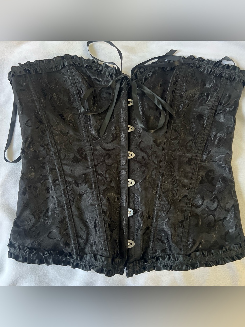 SHEIN Black Brocade Satin Lace-Up Corset Top